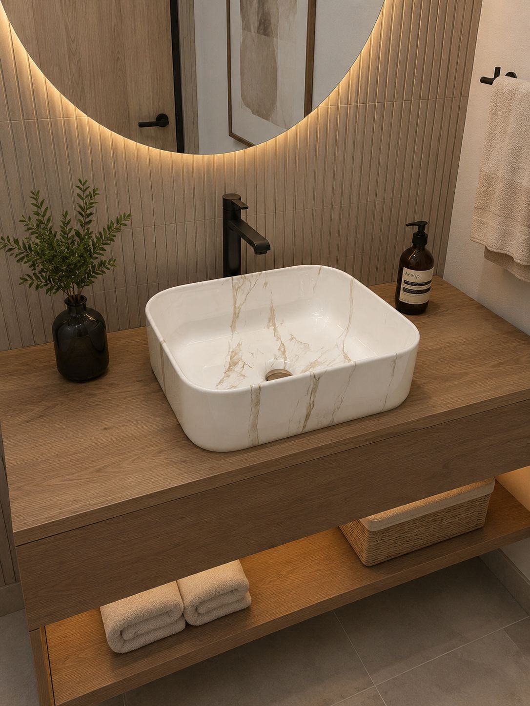 Lavamanos de Sobreponer Calacatta Essence 390x390x150 mm