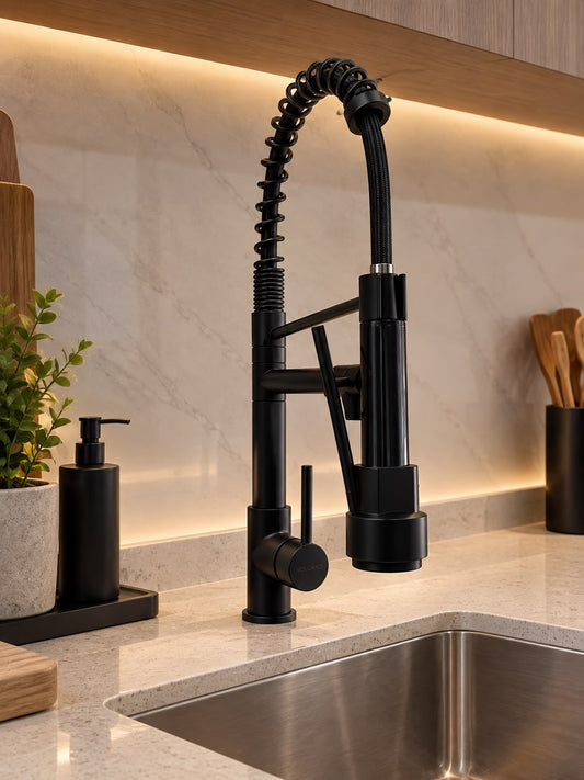 Grifería Cocina Vulcano Black Extraible Inoxidable
